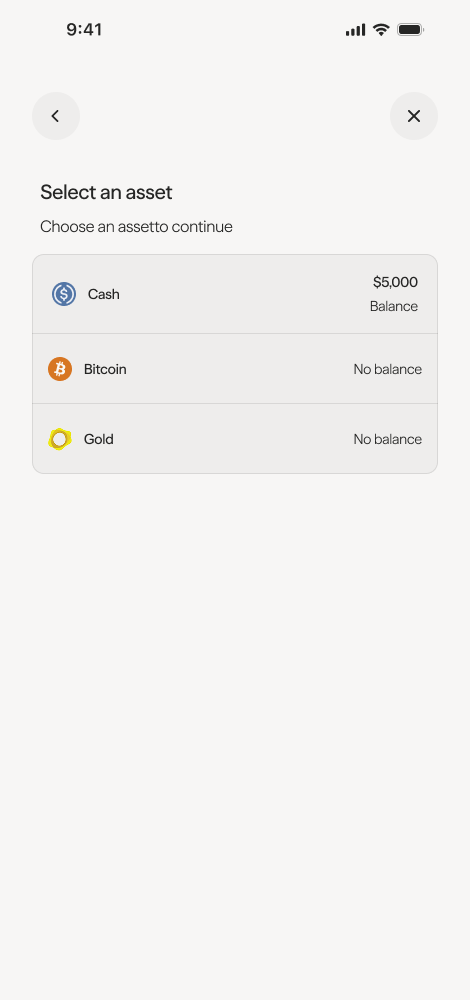 Choose cash as asset
