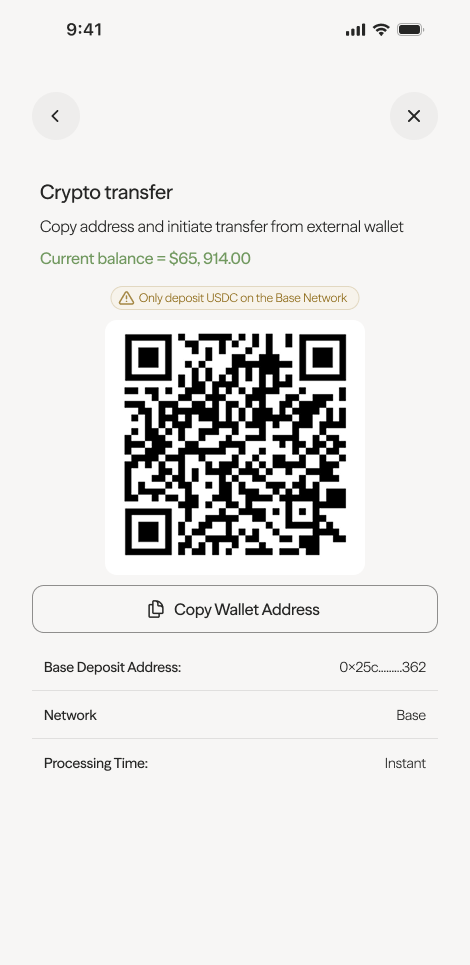 Copy address or scan QR code