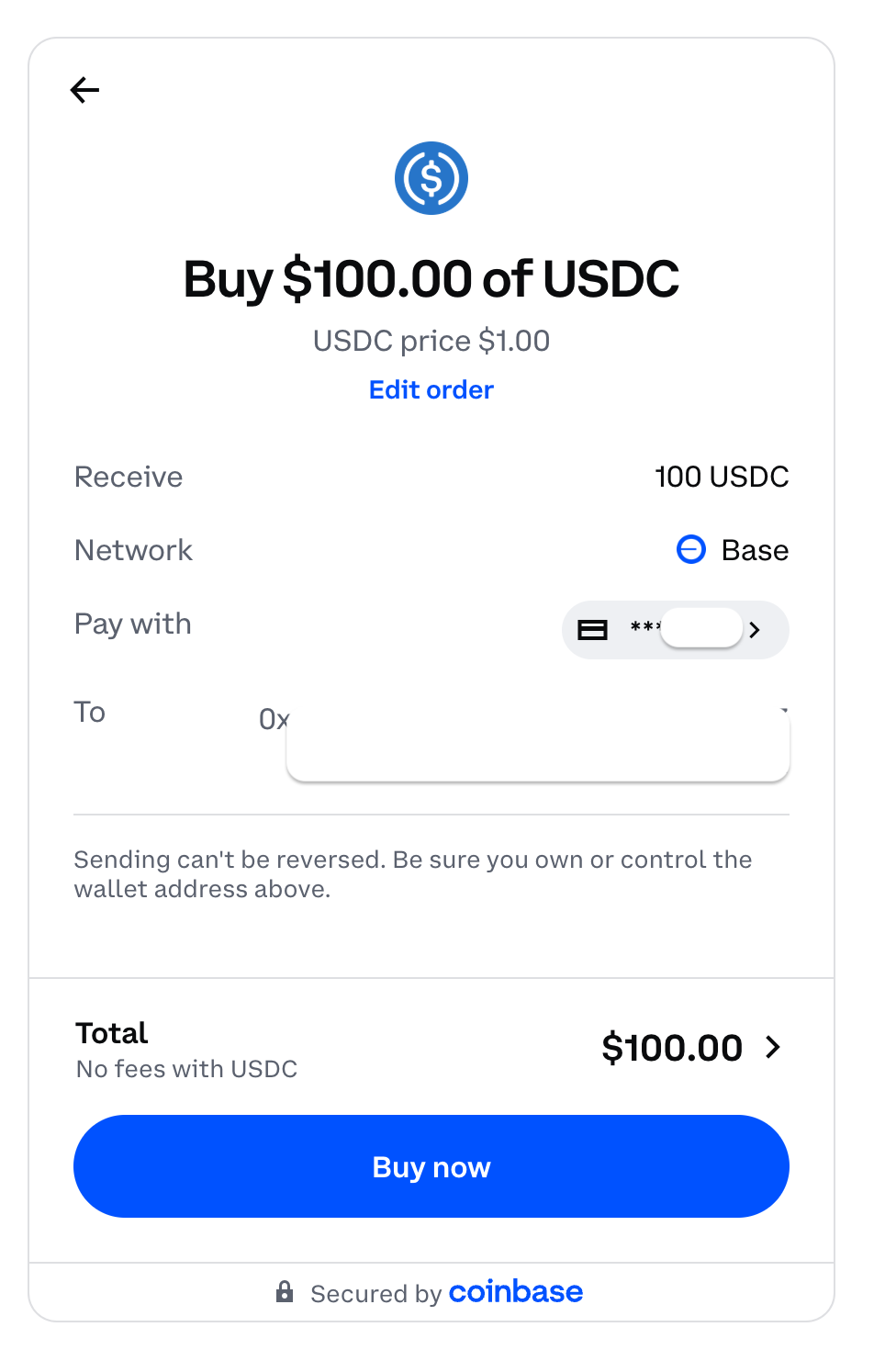 Buy USDC with card