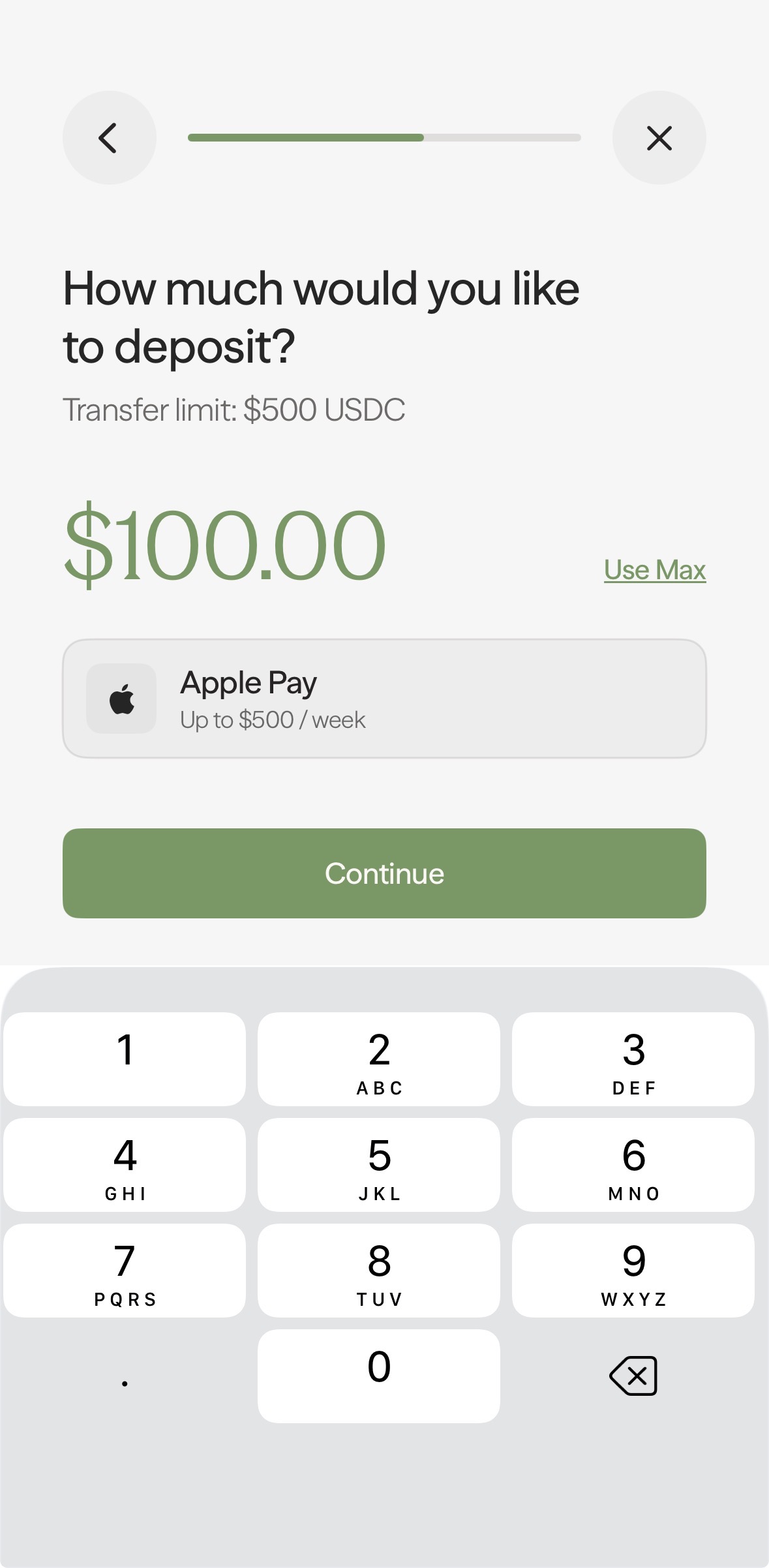 Enter deposit amount