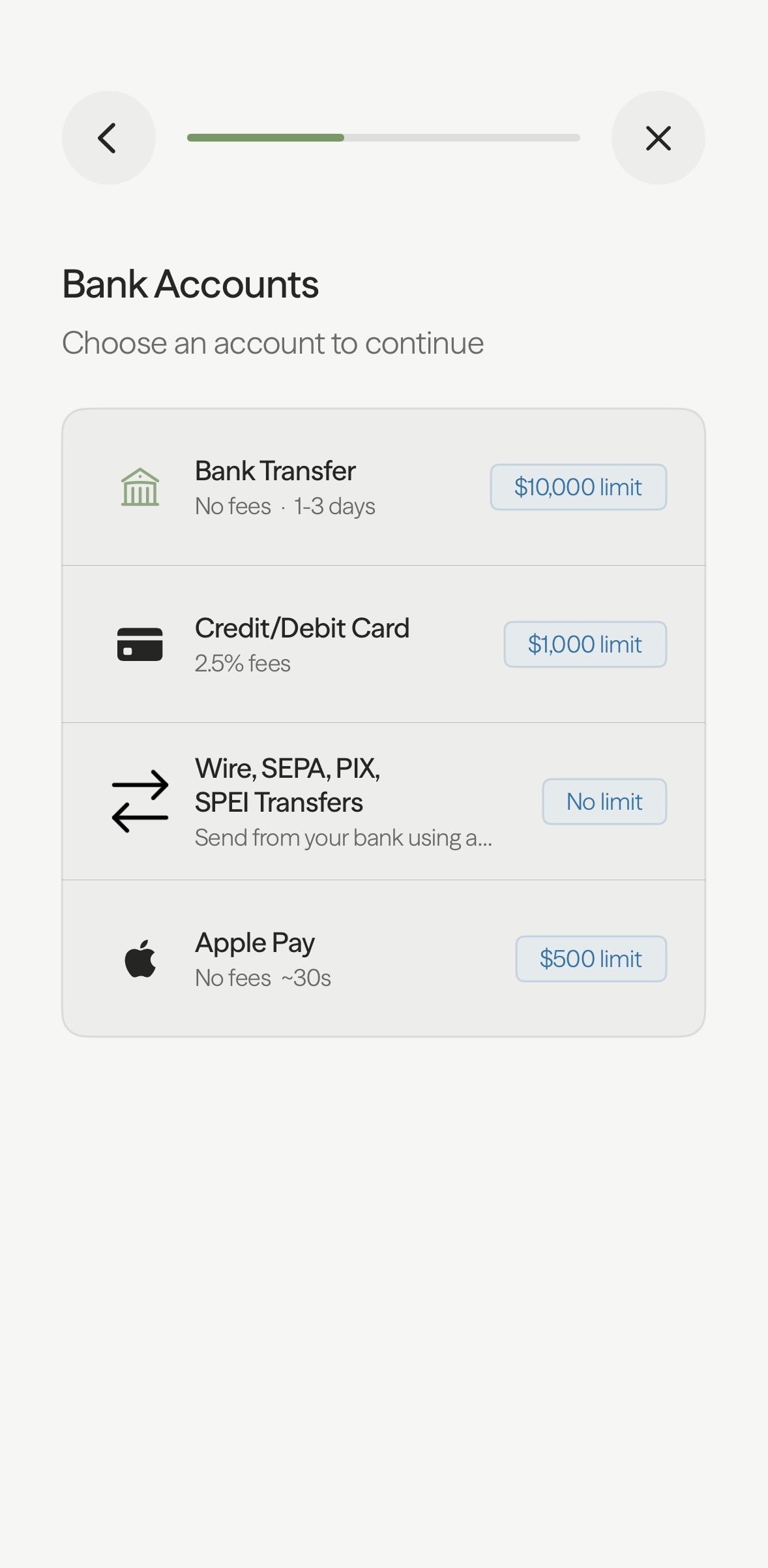 Bank Transfer deposit page