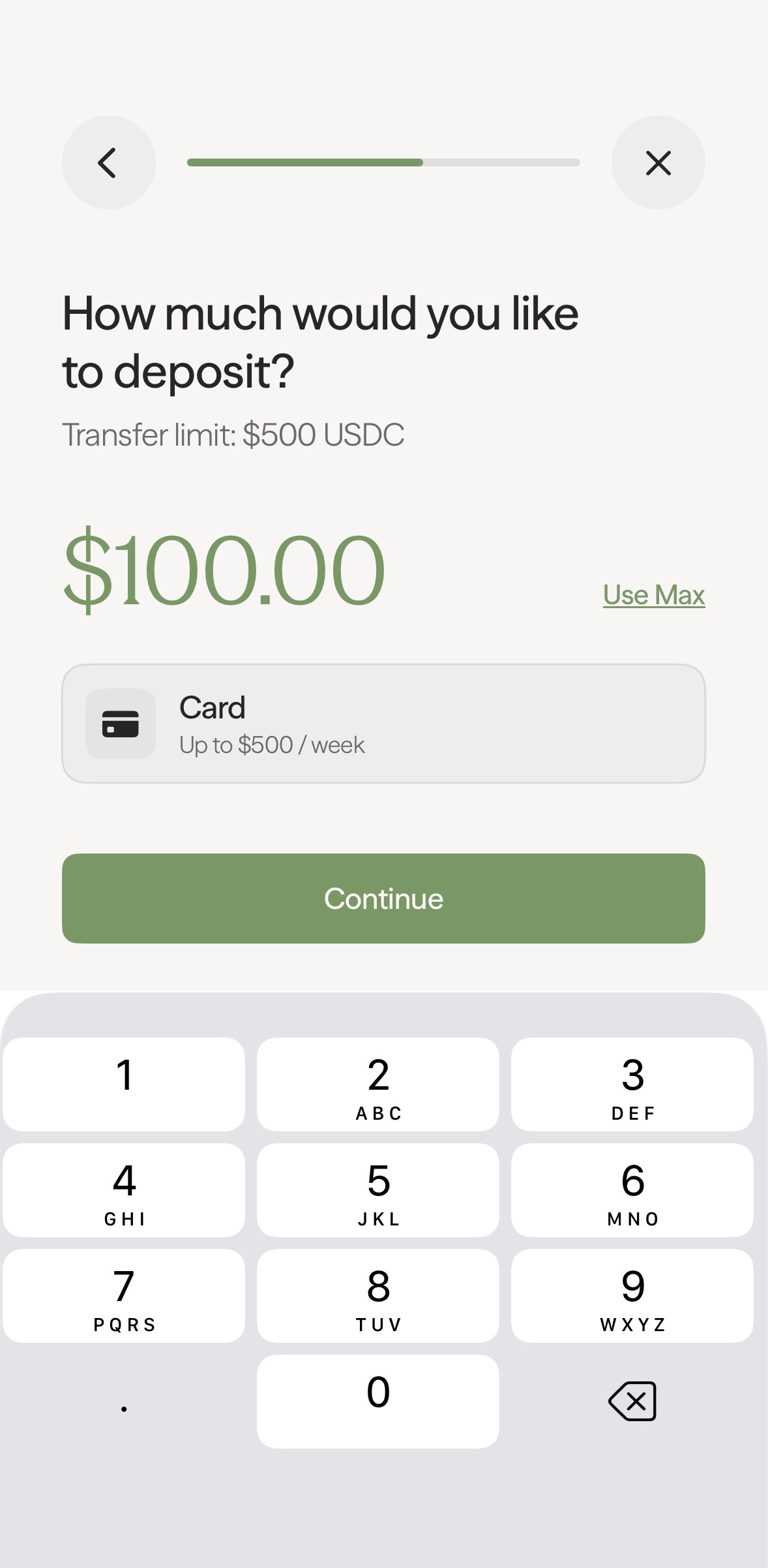 Enter deposit amount
