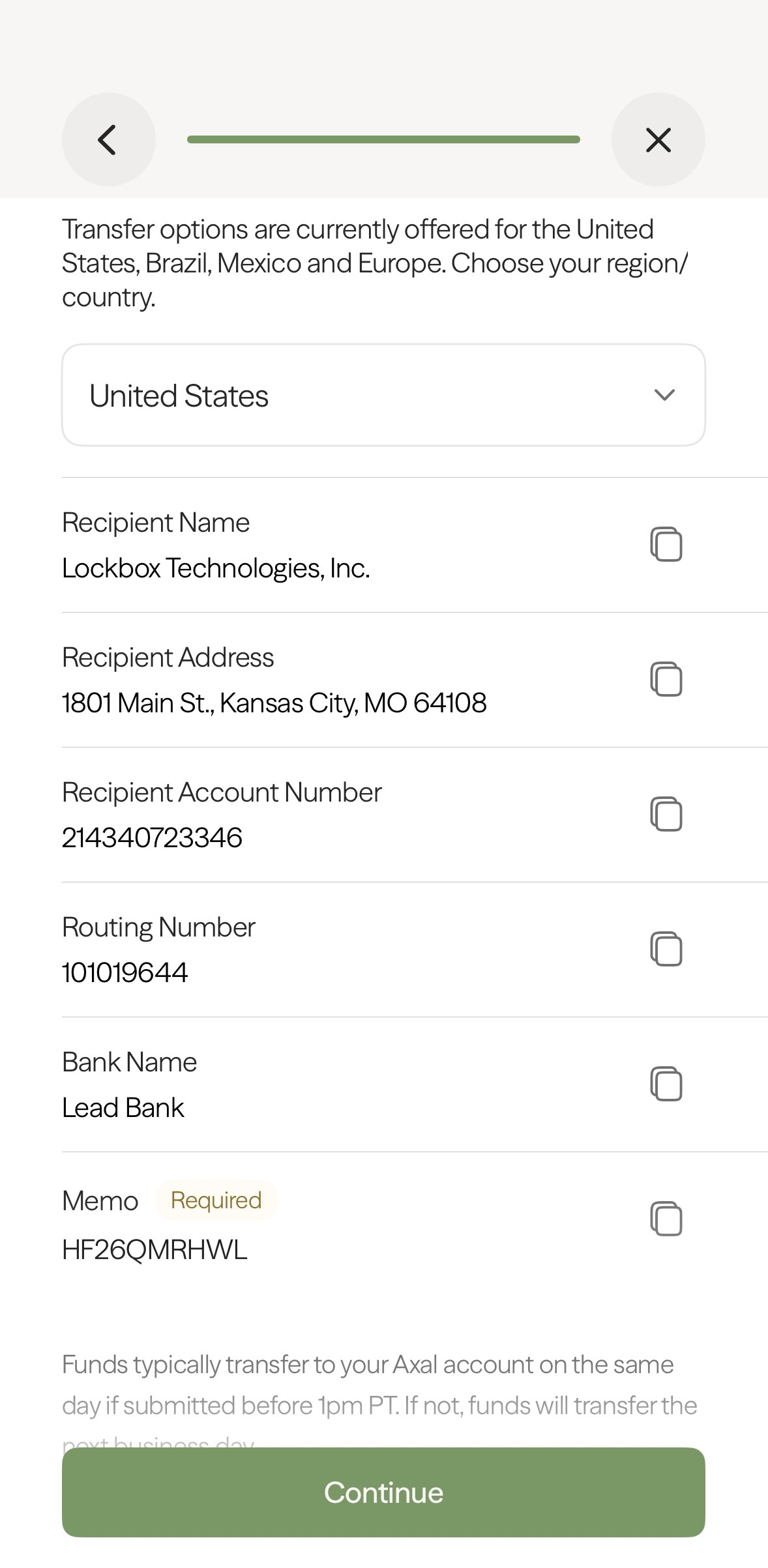 Routing and Account Number information