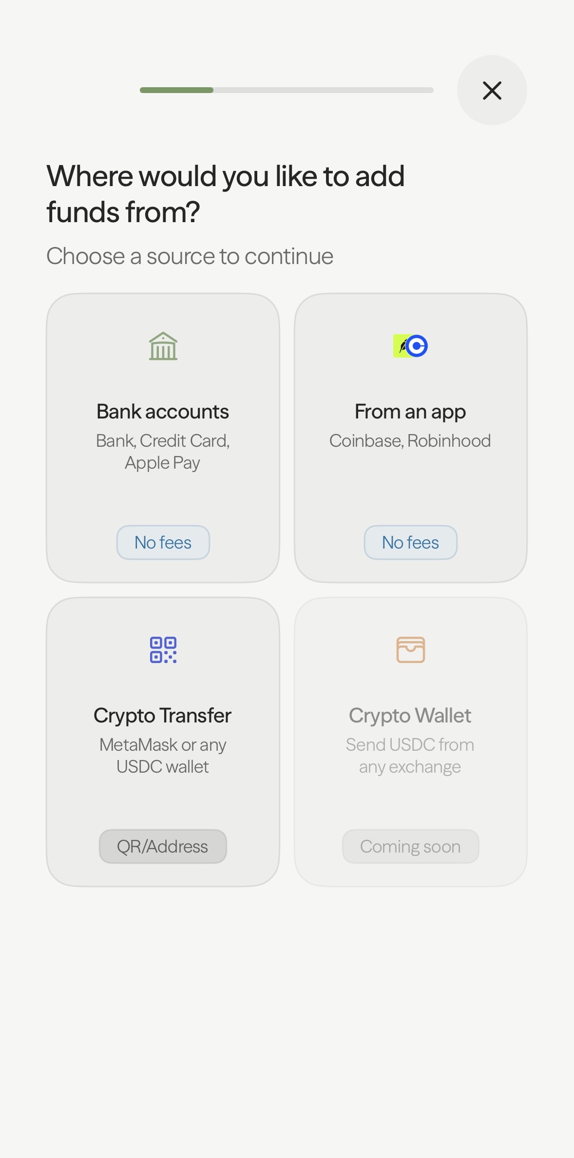 Deposit view with wallet options