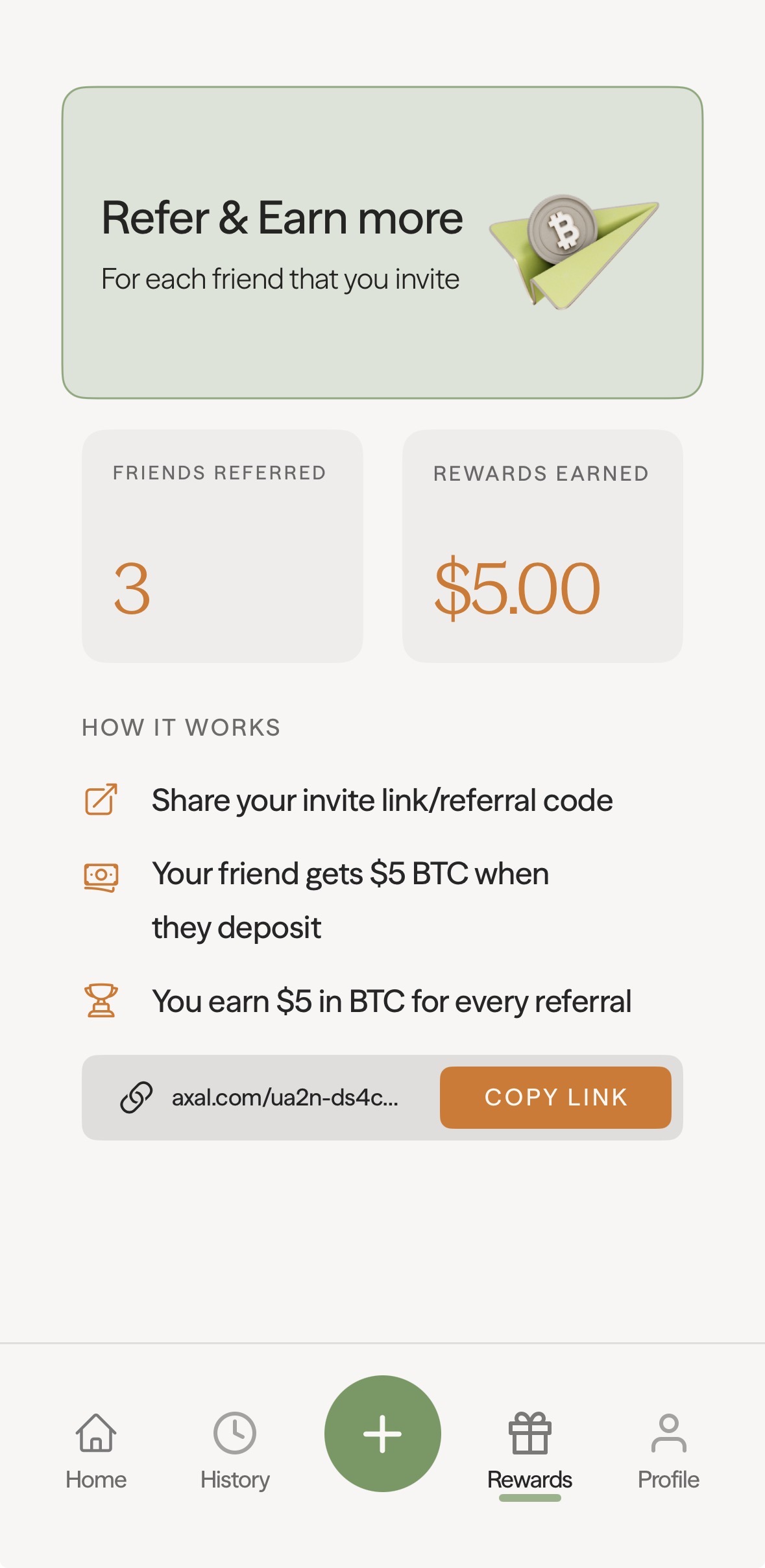 Referral program screen