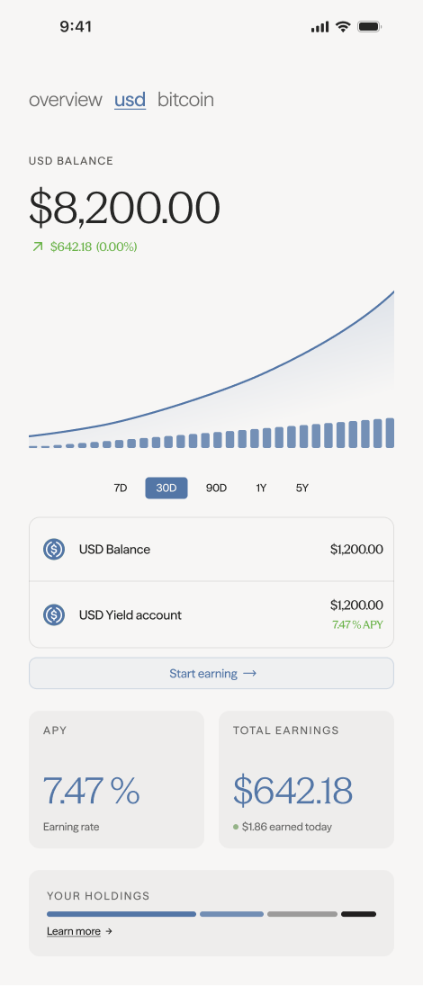 USD balance and earnings