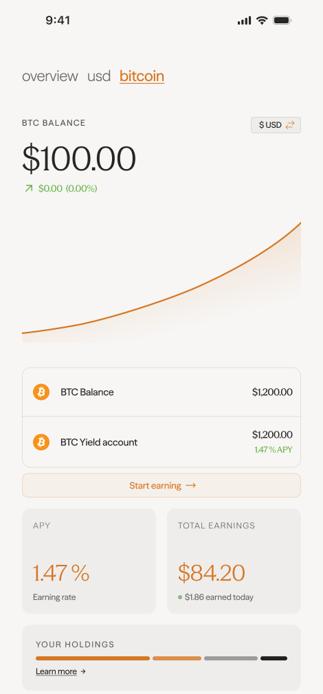 BTC balance and earnings