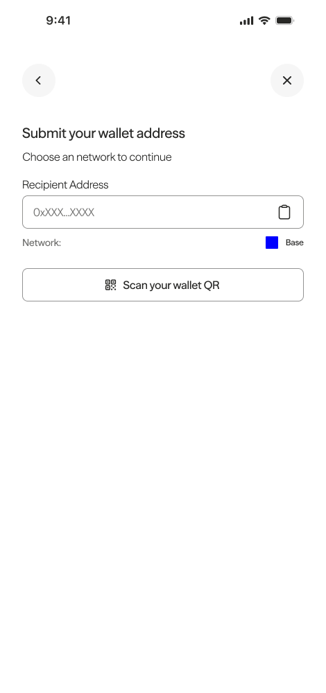 Enter wallet address or scan QR code