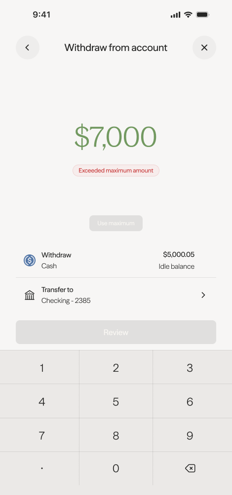 Enter withdrawal amount confirmation